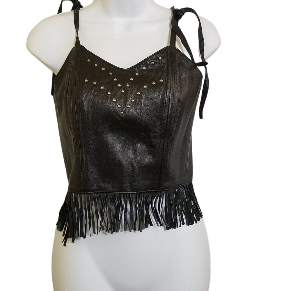 Bikers Choice Vtg  Fringe Crop Top S Black Festival Boho Biker - Picture 2 of 10